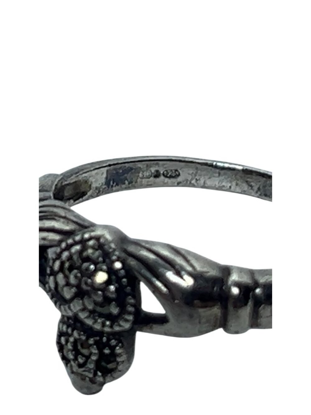 Solvar Sterling Silver And Marcasite Claddagh Ring Size 7.5 (R472) - Picture 3 of 7